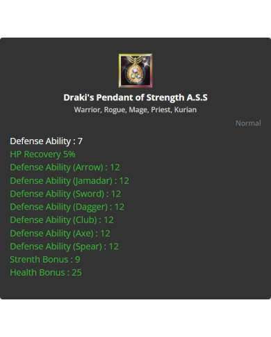 Draki's Pendant Of Strength A.S.S