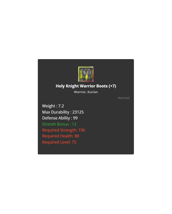 Holy Knight Warior Set +7 No Rev