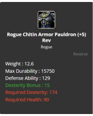 Rogue Chitin Shell Set +5 Rev