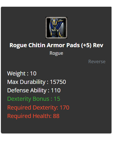 Rogue Chitin Shell Set +5 Rev