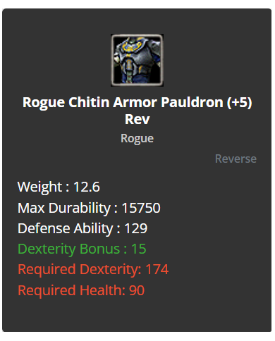 Rogue Chitin Set +5 Rev