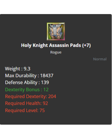 Holy Knight Assassine Full Set +7