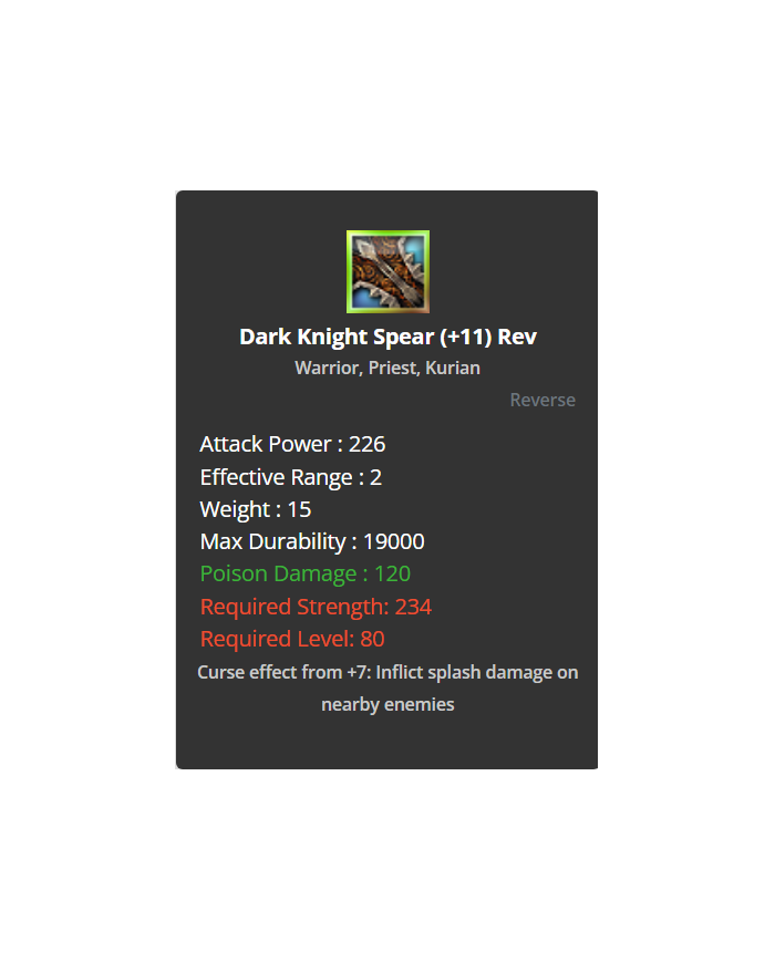 Dark Knight Spear +11 Rev