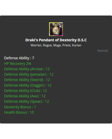 Draki's Pendant Of Dexterity D.S.C